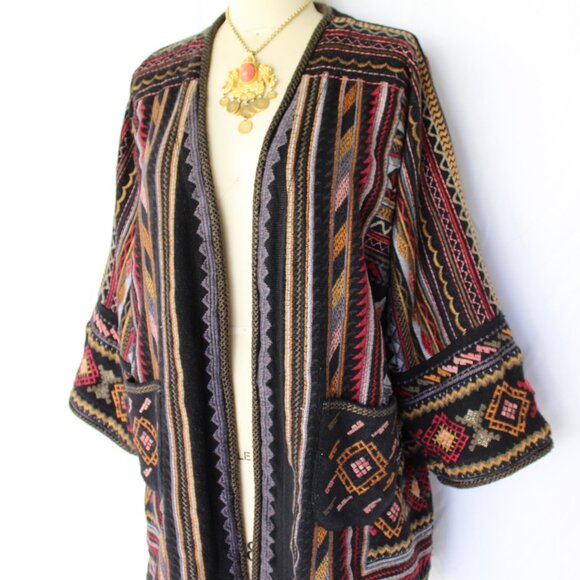 Johnny Was BIYA JWLA Cardigan wrap Jacket coat kimono Embroidered Aztec tribal L - Picture 6 of 10